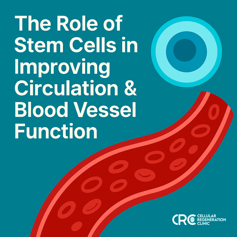 A medical illustration showing improved blood flow in a red artery, representing stem cell therapy benefits for circulation and blood vessel function, created for CRC blog.