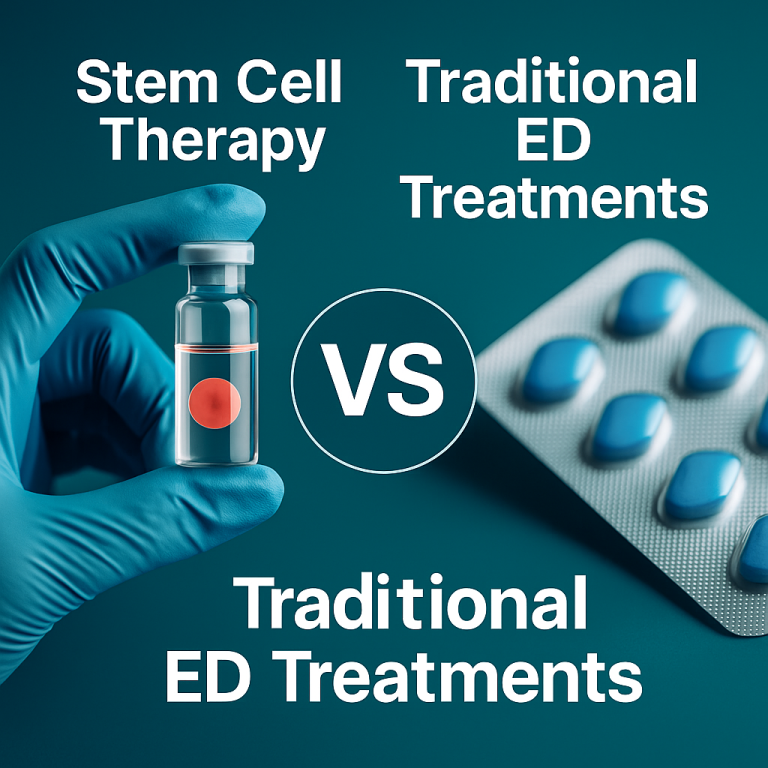 Side-by-side comparison of stem cell therapy and traditional ED treatments like Viagra