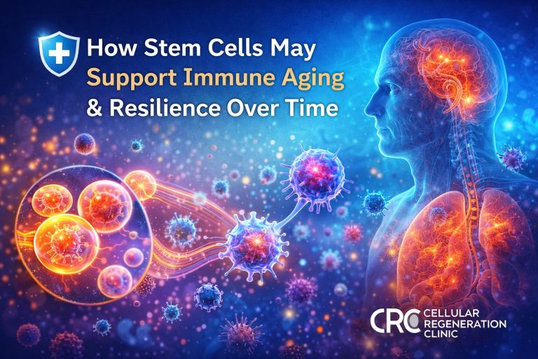 Illustration representing stem cell therapy supporting immune system aging and resilience