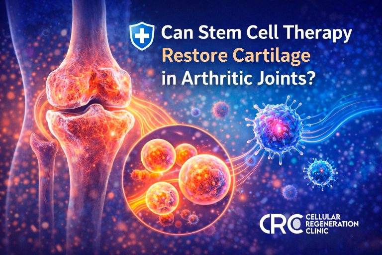 3D illustration of knee joint showing cartilage regeneration with stem cell therapy – Cellular Regeneration Clinic